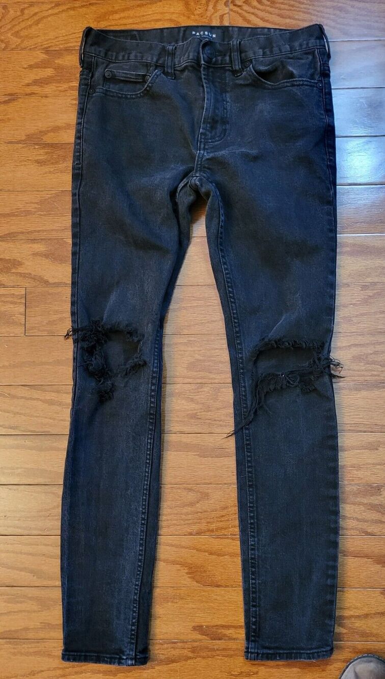 PACSUN Women Size 30 x 29 Mid Rise Skinny Comfort Stretch Jeans Ripped Distress